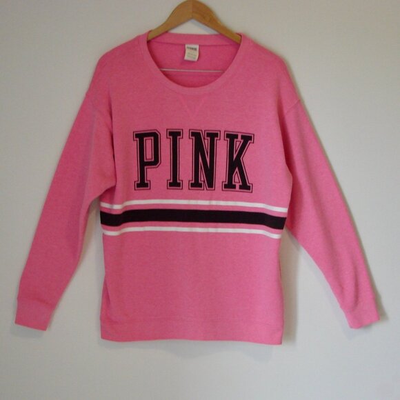 PINK Victoria's Secret Pink Logo Crew Sweatshirt Top Long Sleeve Size Small - Picture 1 of 11